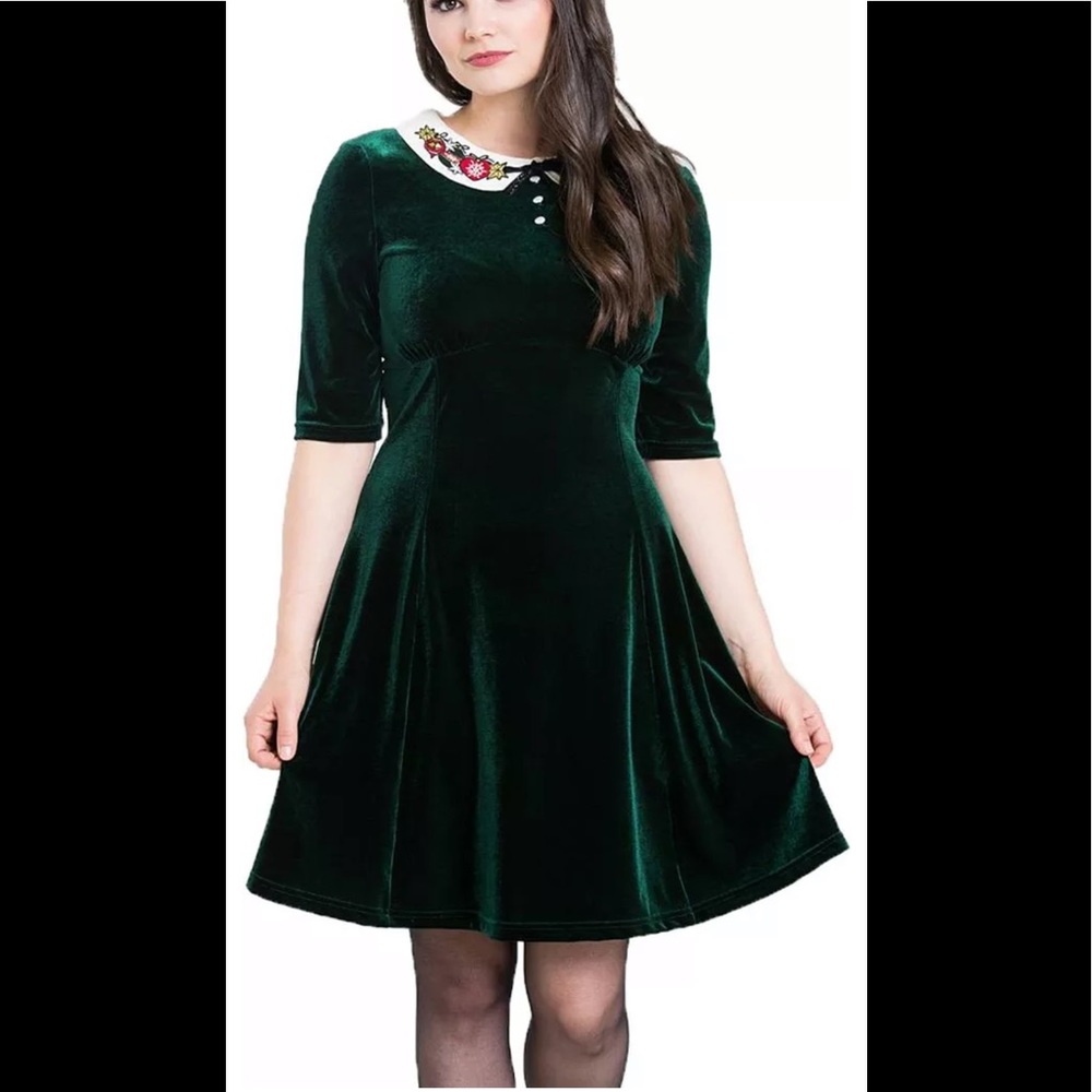 Hell Bunny green velvet holiday dress